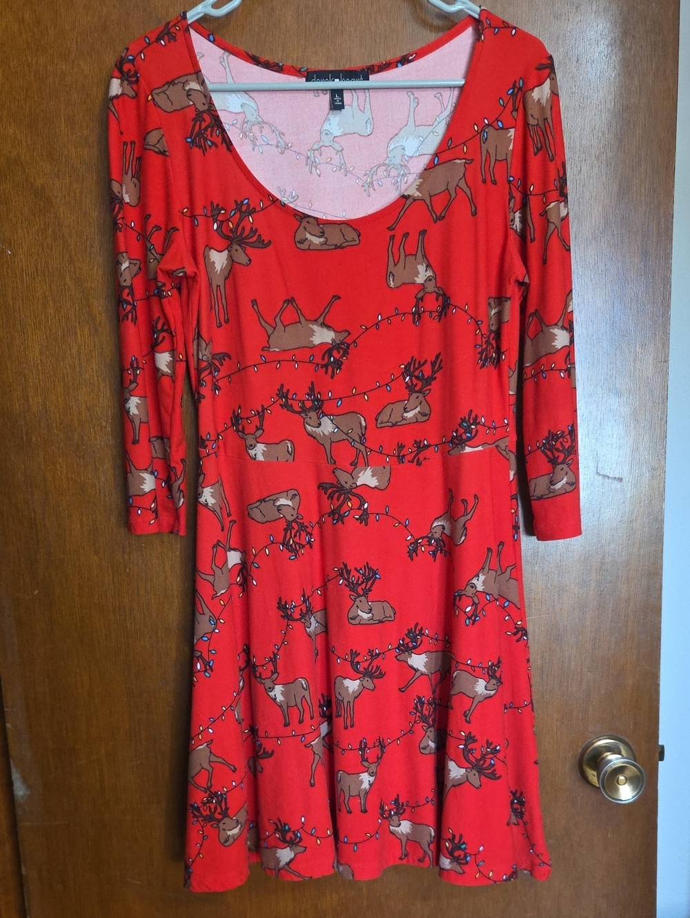 Red Reindeer-Print Scoop Neck Women's Dress